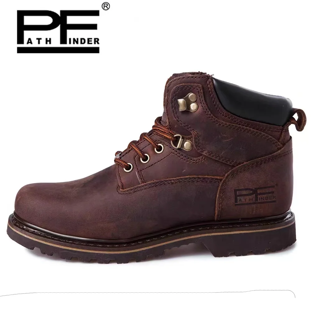 Leather Work Fabric - Pf แฟชั่นผู้ชายของแท้หนังรถจักรยานยนต์รองเท้ากลางลูกวัวเหล็ก Toe SLIP-Resistant รองเท้าทํางานผู้หญิง Goodyear-เชื่อม