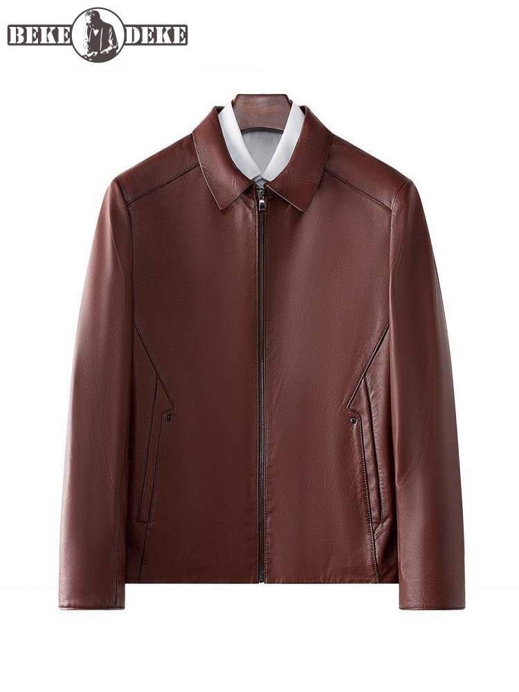 Leather Work Jacket Mens - ชุดสูทหนังวัวแท้สำหรับผู้ชายทำงานลำลองธุรกิจลำลองมีซิปปกคอเสื้อแจ็กเก็ตผู้ชายนักออกแบบเสื้อคลุมฤดูใบไม้ร่วง5XL