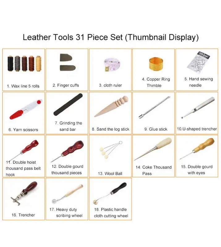 Leatherwork Hand Sewing Needles - ชุดเครื่องมือเย็บหนังมืออาชีพ พร้อมด้ายเคลือบแว็กซ์ เข็มเย็บมือ เครื่องเจาะหนัง สำหรับงานแกะสลัก งานทำอานม้า