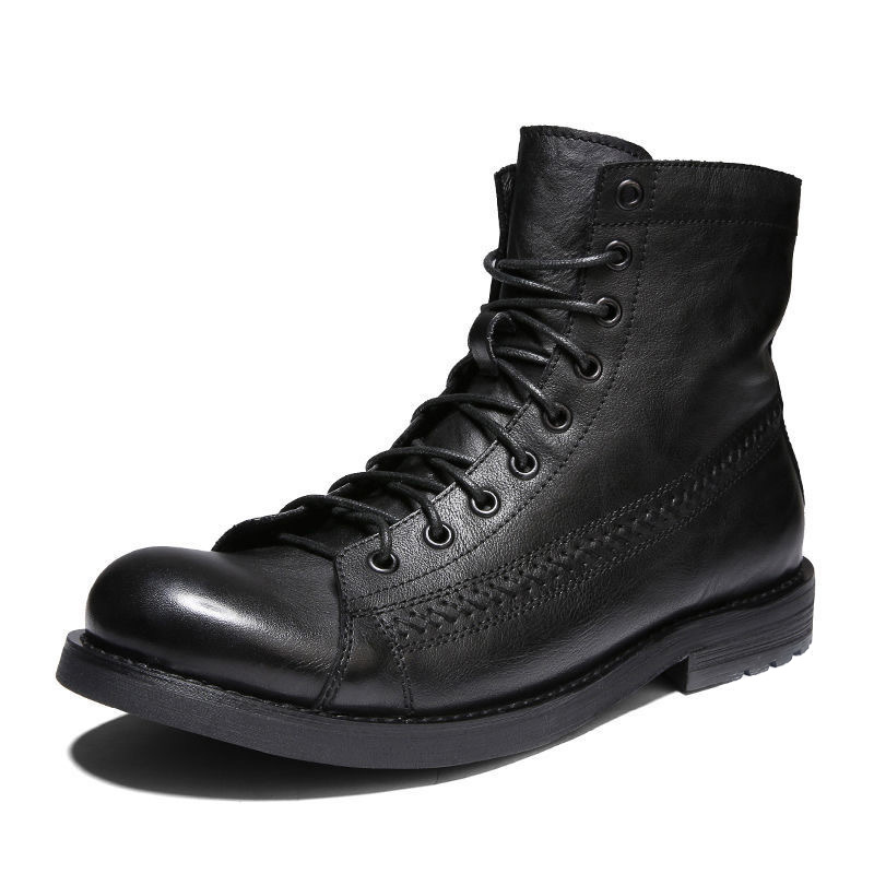 Leather Work Fabric - รองเท้าบูทข้อเท้าผู้ชายปี 2026 แบบคลาสสิก ทำมือจากหนัง แฟชั่นรองเท้าบูทมอเตอร์ไซค์ แบบผูกเชือก
