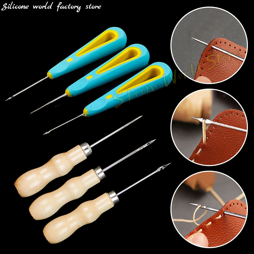 Leatherwork Awl - เครื่องมือเจาะหนังโครเชต์ทำมือ SW แบบหัวกรวยตรง หัวงอ หัวเจาะตรงกลาง สำหรับงานเย็บ