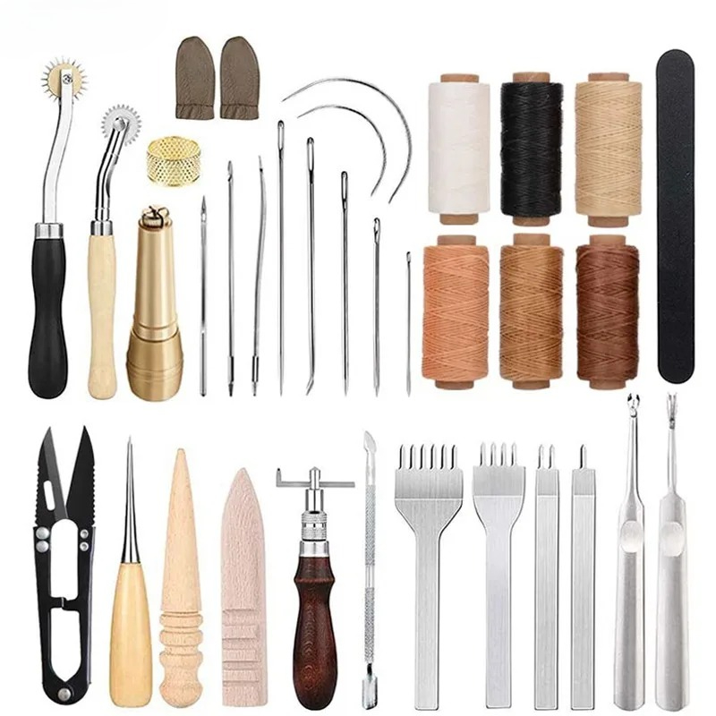 Leatherwork Awl - ชุดเครื่องมือทำหนัง 25 ชิ้น สำหรับผู้เริ่มต้น ชุดงานฝีมือหนัง DIY
