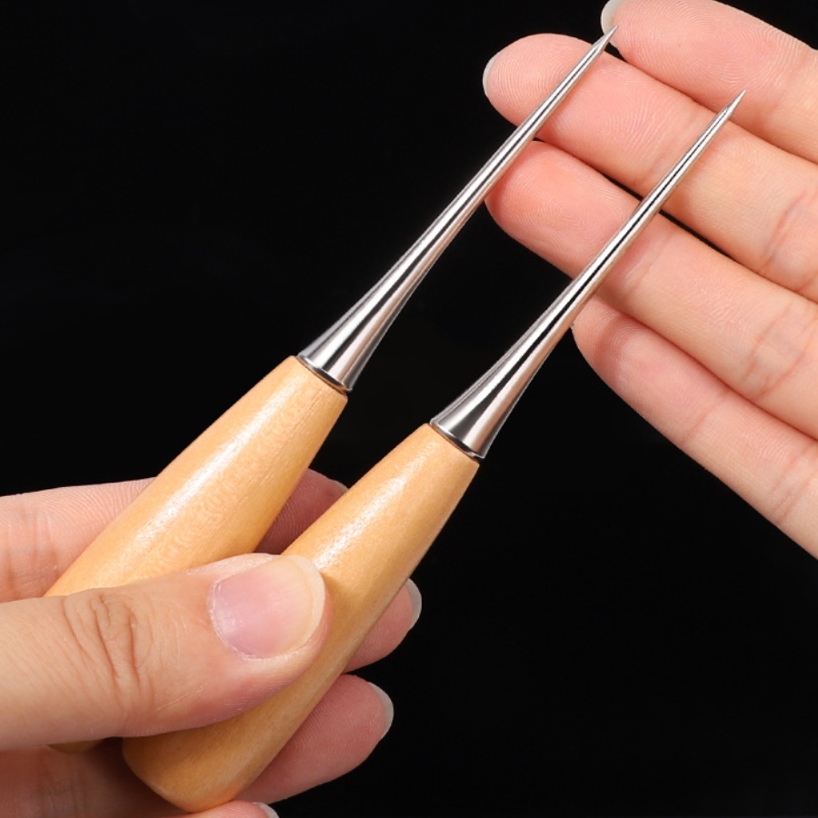 Leatherwork Awl - เครื่องมือเจาะรูหนังแบบเย็บมือ 2 ชิ้น สำหรับงานฝีมือหนัง เครื่องมือเจาะรูเย็บผ้า เครื่องทำรูเย็บผ้า