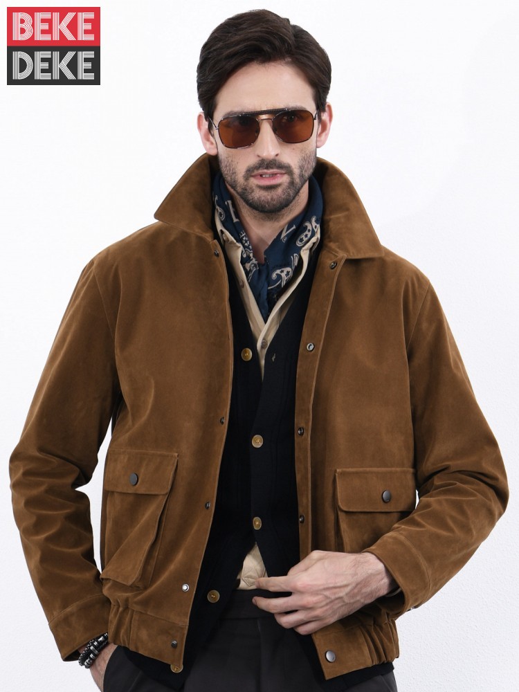 Leather Work Jacket Mens - เสื้อโค้ทหนัง PU สไตล์วินเทจอเมริกันสำหรับผู้ชาย แบบกระดุมเดี่ยว คอปกพับได้ เหมาะสำหรับใส่ทำงานในฤดูใบไม้ผลิและฤดูใบไม้ร่วง