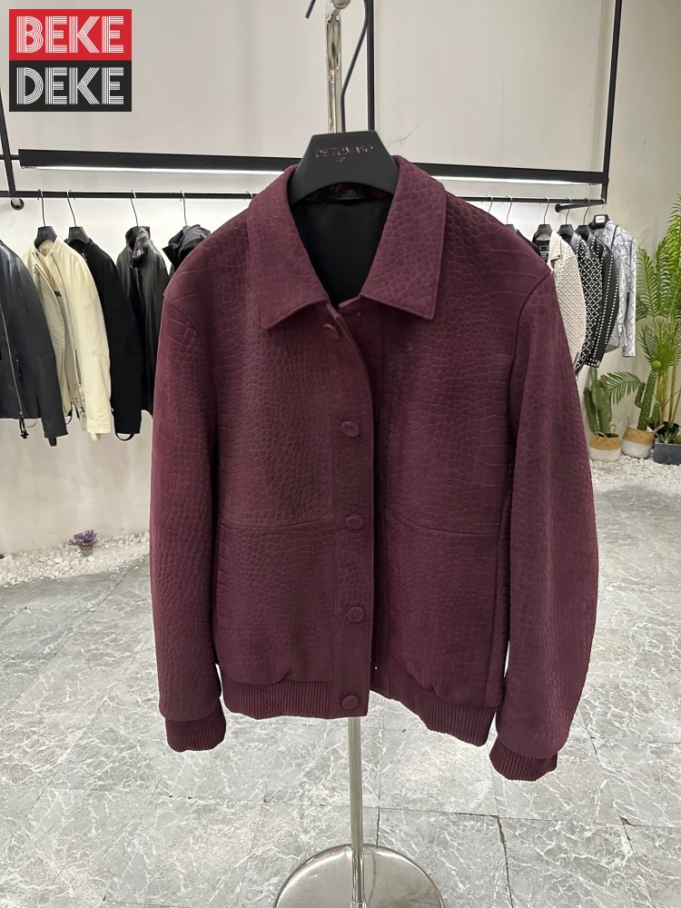 Leather Work Jacket Mens - เสื้อแจ็คเก็ตหนังแกะลายจระเข้สำหรับผู้ชาย สไตล์ลำลองสำหรับธุรกิจและทำงาน เหมาะสำหรับฤดูใบไม้ร่วง แบบกระดุมแถวเดียว ทรงหลวม ออกแบบโดยดีไซเนอร์