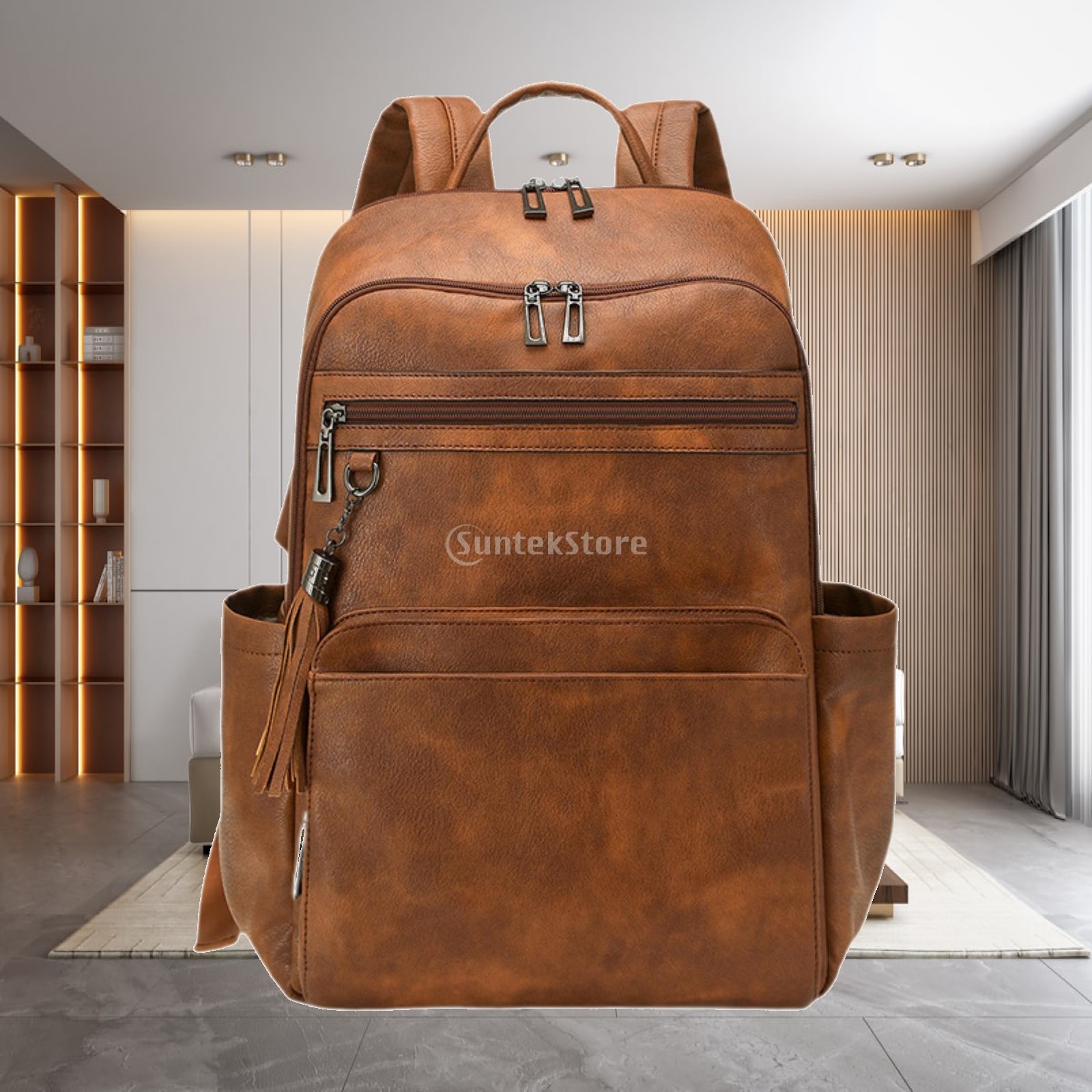 Leather Work Womens Backpack - กระเป๋าเดินทางผู้หญิงหนัง PU คุณภาพพรีเมียม กระเป๋าเป้สะพายหลังแบบปรับเปลี่ยนได้ กระเป๋าสะพายไหล่ กระเป๋าถือ