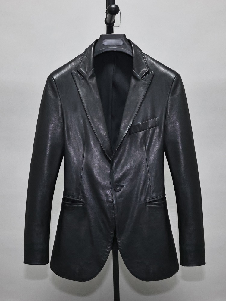 เสื้อเบลเซอร์หนังแท้ทรงเข้ารูป - Leather Work Jacket Mens บทวิจารณ์และราคา
