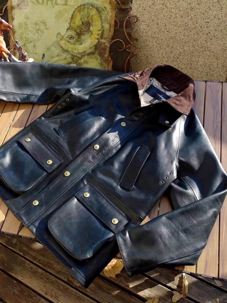 บุรุษเสื้อหนังวัวแท้เสื้อล่าสั - Leather Work Jacket Mens บทวิจารณ์และราคา