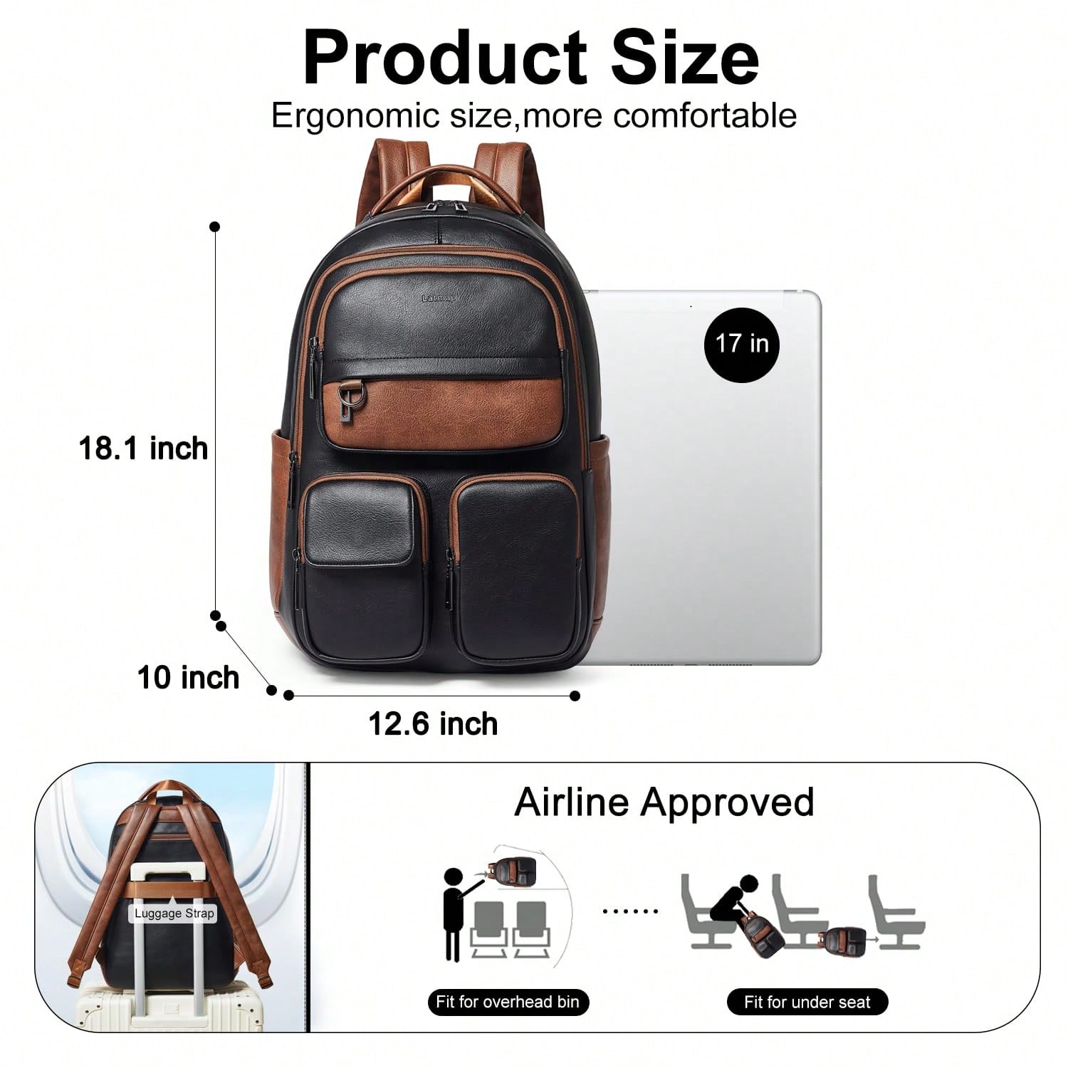 กระเป๋าเป้สะพายหลังหนังวีแกน L - Leather Work Womens Backpack บทวิจารณ์และราคา