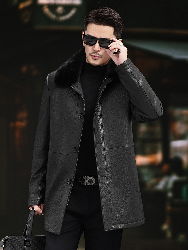 เสื้อโค้ทหนังแท้บุขนมิงค์แท้สำ - Leather Work Jacket Mens บทวิจารณ์และราคา