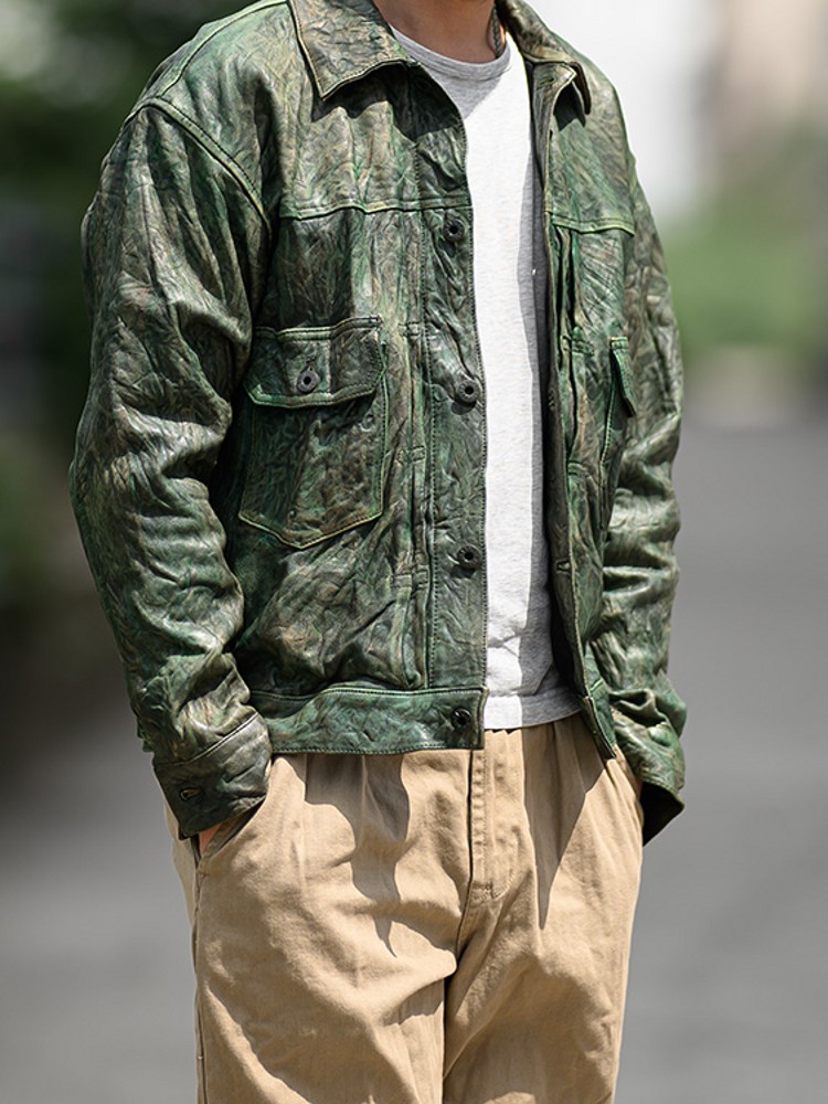 Vintage ย่นหนังแกะจริงเสื้อแจ็ - Leather Work Jacket Mens บทวิจารณ์และราคา