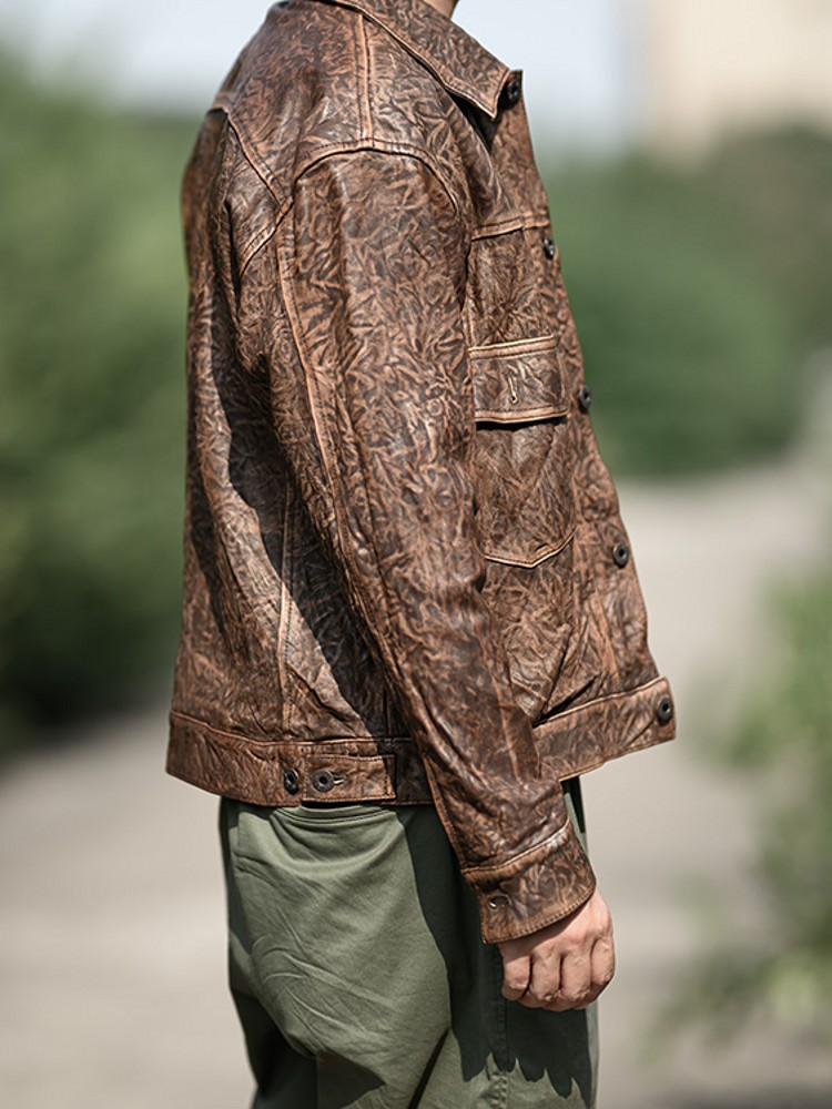 Vintage ย่นหนังแกะจริงเสื้อแจ็ - Leather Work Jacket Mens บทวิจารณ์และราคา