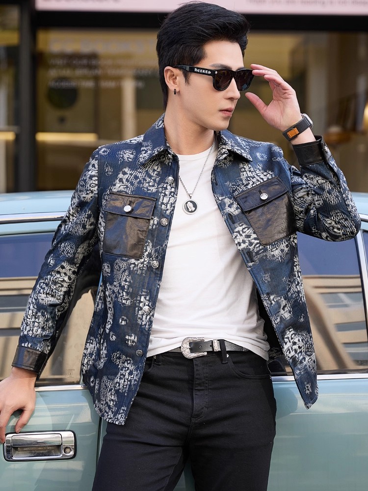 เสื้อแจ็คเก็ตหนังแกะแท้พิมพ์ลา - Leather Work Jacket Mens บทวิจารณ์และราคา