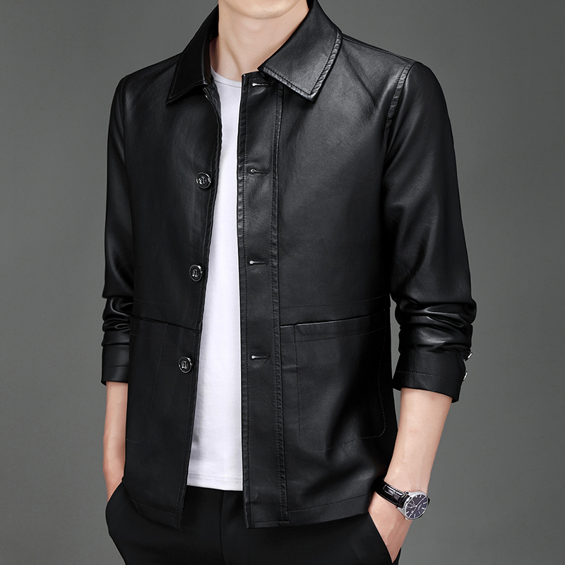 เสื้อแจ็คเก็ตหนัง PU ทรงสลิมฟิ - Leather Work Jacket Mens บทวิจารณ์และราคา