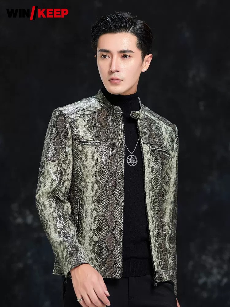 เสื้อแจ็คเก็ตหนังแกะแท้ลายงูสำ - Leather Work Jacket Mens บทวิจารณ์และราคา