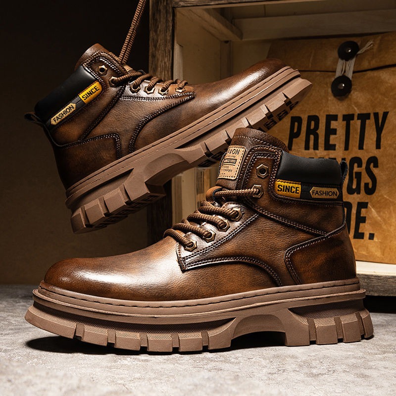 Vintage Men Platformข้อเท้ารอง - Leather Work Fabric บทวิจารณ์และราคา
