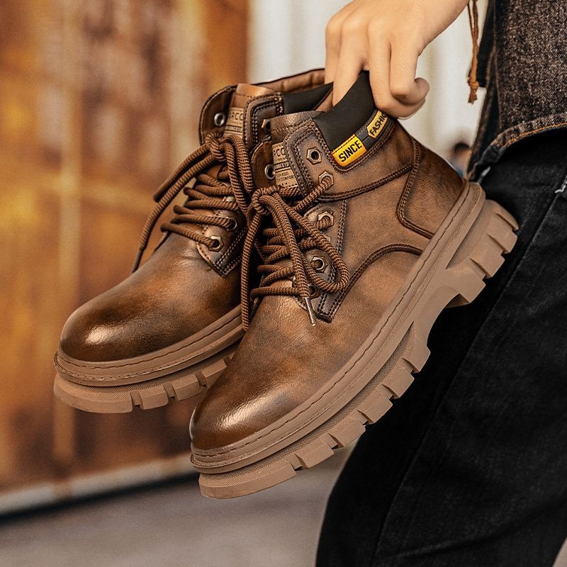 Vintage Men Platformข้อเท้ารอง - Leather Work Fabric บทวิจารณ์และราคา