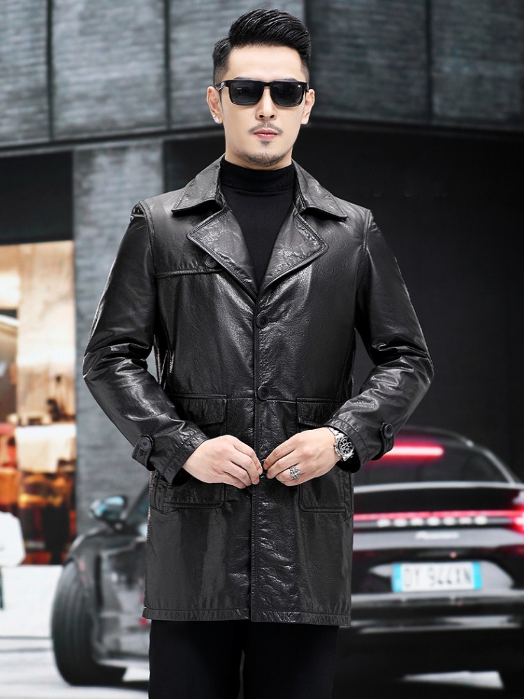 ผู้ชายหรูหราธุรกิจ SLIM FIT น้ - Leather Work Jacket Mens บทวิจารณ์และราคา
