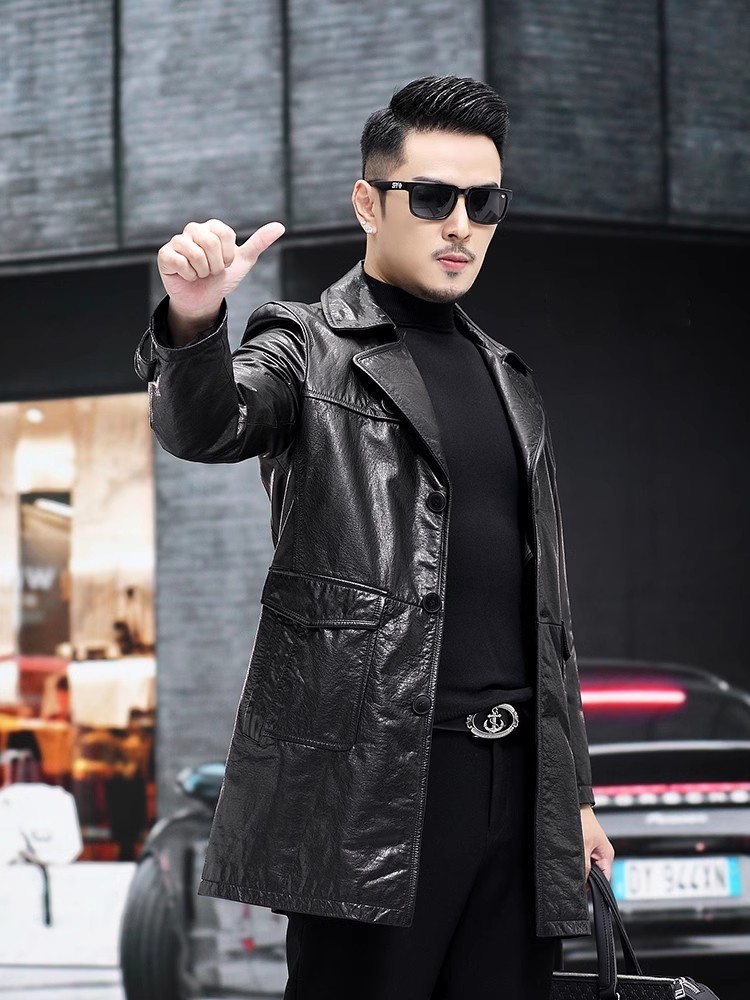 ผู้ชายหรูหราธุรกิจ SLIM FIT น้ - Leather Work Jacket Mens บทวิจารณ์และราคา