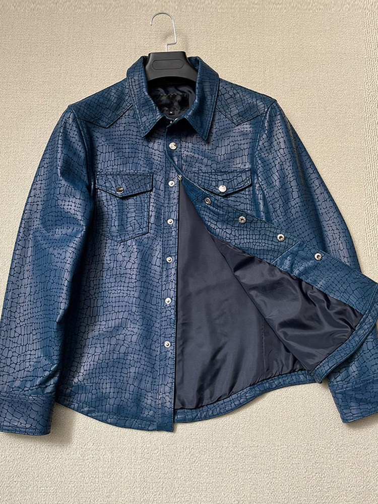 เสื้อแจ็คเก็ตหนังแกะแท้ลายจระเ - Leather Work Jacket Mens บทวิจารณ์และราคา