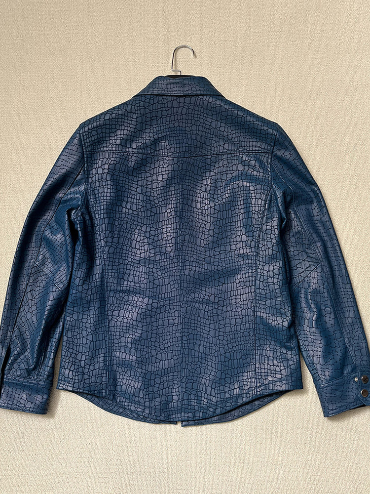 เสื้อแจ็คเก็ตหนังแกะแท้ลายจระเ - Leather Work Jacket Mens บทวิจารณ์และราคา