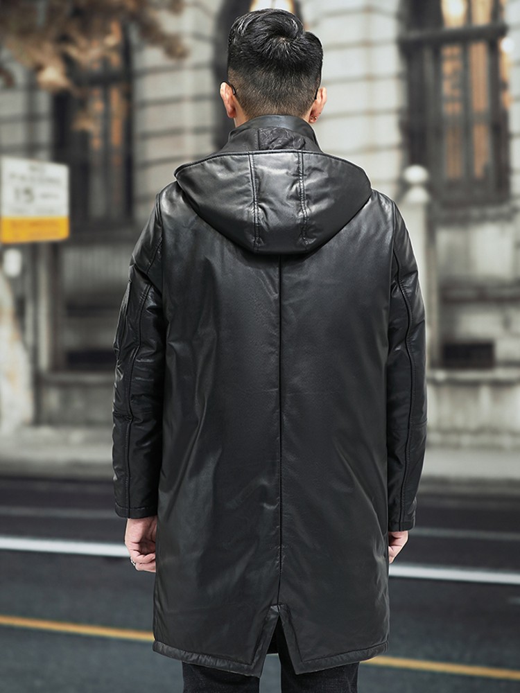 เสื้อโค้ทหนังวัวแท้บุขนเป็ดสำห - Leather Work Jacket Mens บทวิจารณ์และราคา